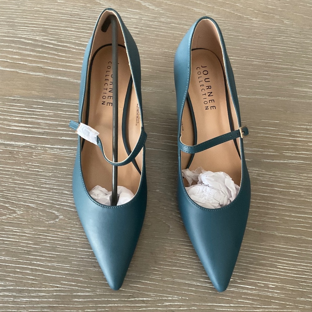 New Journee Womens Kitten Heel Mary Jane Pumps, Bluish Green, Size 11